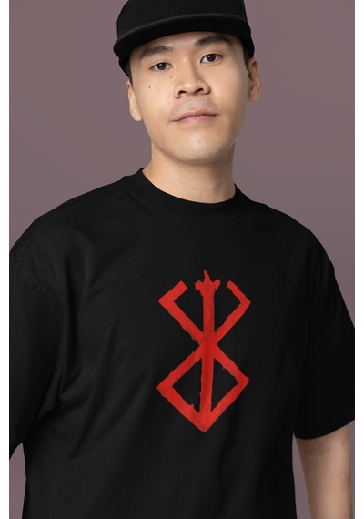 Berserk Guts Logo Sırt Baskılı Unisex Oversize Anime Karakter Tiş Siyah