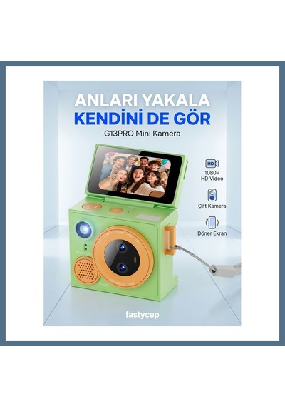 Buradabulabilirsin Çeşithane G13pro Mini Retro Kamera Hd, Çift Lensli Döndürülebilir Selfie Ekranlı, Taşınabilir Başparmak Vlog Kamerası Yeşil Bbz