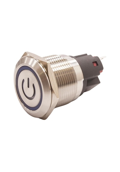 Motorobit 22E-P1Z-Ec 22Mm Düz Anahtarlı Işıklı Power Metal Buton - Mavi