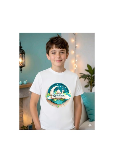 Stil-x Ramazan Bayramı Baskılı Erkek Çocuk Tshirt, %100 Pamuklu Kumaş Beyaz-4
