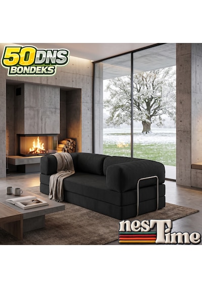 Nestime 200x100 Comfortnest Kanepe / Aktivite Koltuğu / Yatak 50 Dns Dayanıklı Orta Sert Sünger, Çıkarılabilir Kılıf, Pati Dostu Fitilli Kadife Kumaş Füme