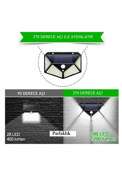 Güneş Enerjili Lamba Led Dış Ortam Solar 100 Led