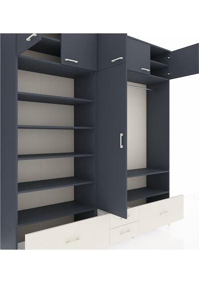 Hyperion Dolap 18 Raflı 4 Çekmeceli Tek Askılı 220x44x243 Antrasit-antrasit/aytaşı Çok Renkli