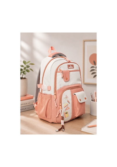 Unisex Ortaokul Lise Okul Sırt Çantası Çok Gözlü 16 İnç Laptop Bölmeli Soft Kumaş Pembe