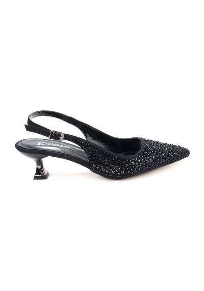 Pisagor Ps-31990 4,5 Cm Topuklu Kadın Taşlı Arkası Açık Stiletto Abiye Ayakkabı siyah