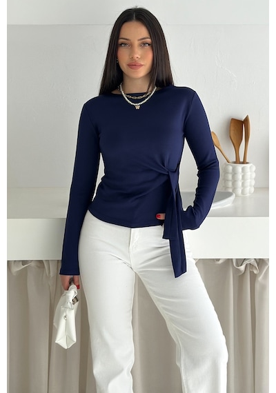 Noa & Noa Kadın Belden Bağlamalı Uzun Kollu Bluz Minimal & Şehirli Stil Lacivert