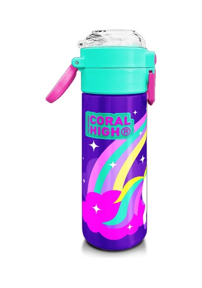 Coral High Kids Mor Su Yeşili Unicorn Desenli Pipetli Ve Direkt İçim Çelik Termos 500 Ml 31818 Mor