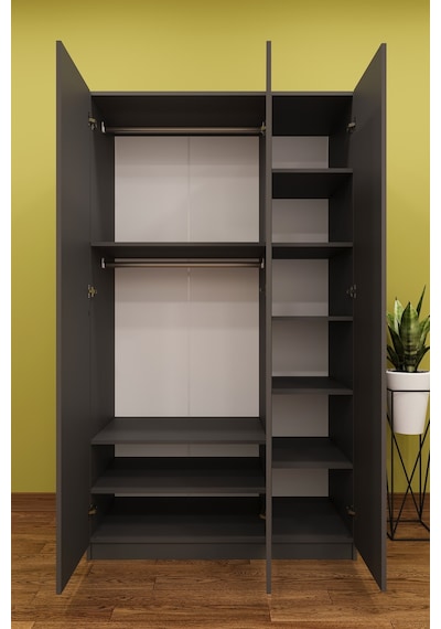 Asra Trend 3 Kapaklı Gardırop G-01 %100 MDF Geniş Hacimli Elbise Dolabı Antrasit