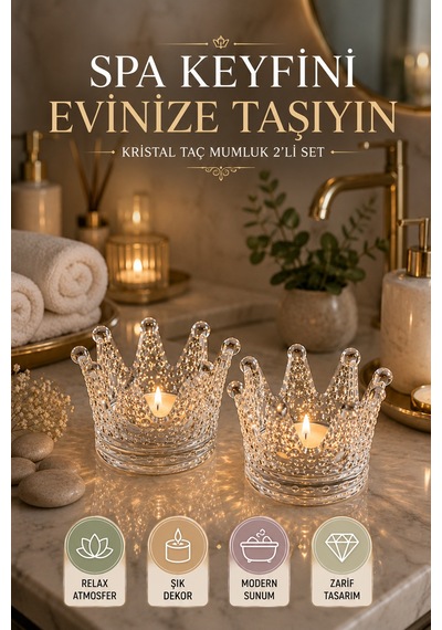 2'li Set Kristal Taç Mumluk Şeffaf Diğer