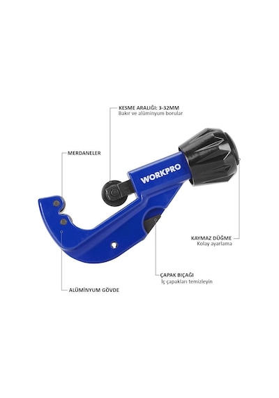 Workpro Wp301005 3-32mm Profesyonel Bakır Boru Kesme Makası + 1 Adet Yedek Bıçak Fr Wp301005