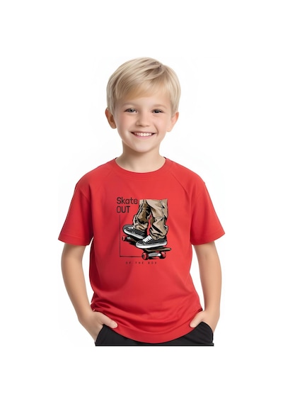 Fyk Kids Erkek Çocuk Yuvarlak Yaka Skate Out Baskılı T-shirt Kırmızı