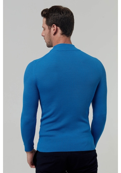 Twn Slim Fit Saks Mavi Rib Örgü Kazak 5ec0606317701 750