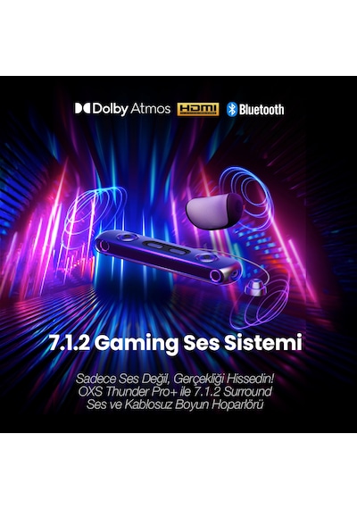 Oxs Thunder Pro+ Gaming Soundbar, Kablosuz Yastık Hoparlör, 7.1.2 Dolby Atmos HDMI eARC, 3D Ses, 180W