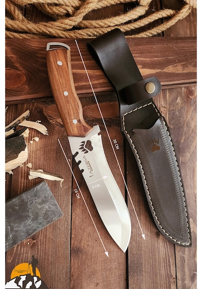Lazbisa Outdoor Piknik Kamp Bıçağı Bıçak Kılıflı Mutfak Bıçağı Çakısı 042 Kahverengi