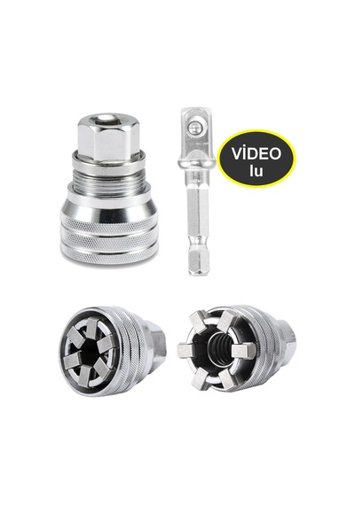 2 Parça Evrensel Ayarlanabilir Lokma Anahtar Seti 10-19 Mm 3/8'' Matkap Adaptörlü Somun Sökme Aparatı Somun Sıkma Aparat