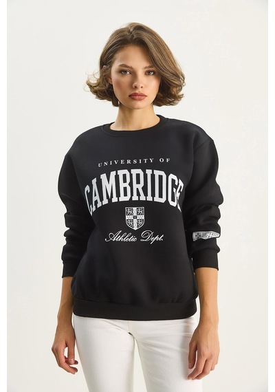 Shade Kadın Bisiklet Yaka Baskılı Üç İplik Şardonlu Basic Sweatshirt 6067 60283619 - Siyah