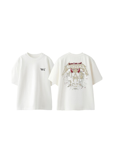 Thewert We Dont Gıve A Shıt Metallıca Tasarım Sırt Baskılı Pamuk Beyaz Oversize T-shirt