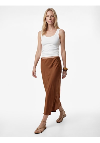 Koton Slim Fit Balık Kesim Saten Midi Etek Kahverengi 6sak70065pw Kahve