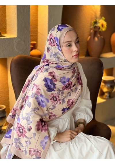 Moda Kaşmir Fiori Desen Lina Şal Kum Beji