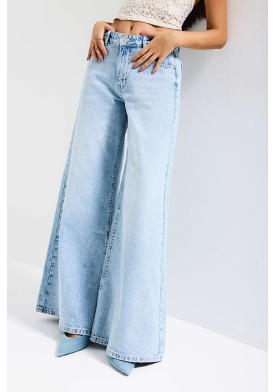Itsbasic Kadın Ice 4s6-3 Elephant Leg Süper Bol %100 Koton Denim Jean Ice Kot