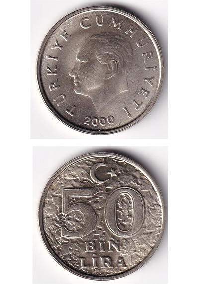 50.000 Lira 2000 Çil Eski Madeni Para