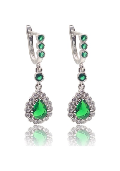 Zümrüt Taşlı Damla Model 925 Ayar Gümüş Kadın Üçlü Set 201025666