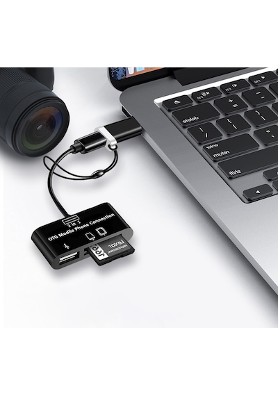 Alfais 5256 Type-C Micro Usb Sd Micrsd Kart Okuyucu Otg Çevirici Kablo
