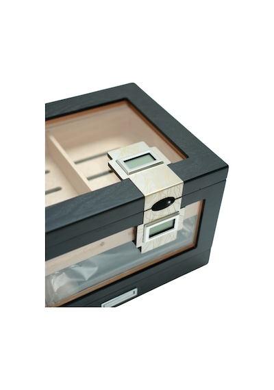 Premiumquality Providencia Çift Nem Ölçerli Siyah Sedir Humidor Puro Kutusu - Tr9637