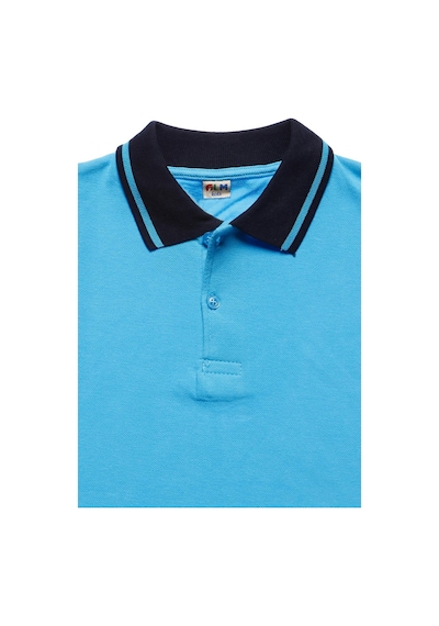 Lacivert Yakalı Turkuaz Kısa Kol Düz Renk 6-17 Yaş Çocuk Okul Lakos Tişört Polo Yaka T-shirt Turkuaz