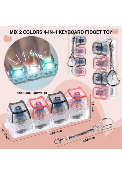 2 Adet Klavye Fidget Oyuncak, Led Işıkları İle Fidget Anahtarlık Klavye, Kedi Şekli Klavye Deko