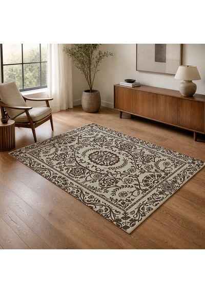 Kartela Halı Veso Halı Kaymaz Taban Makinede Yıkanabilir Halı Kahverengi - 100 X 150 Cm