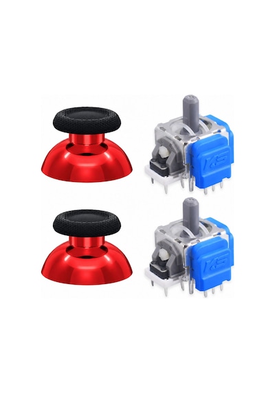 Ps5 Manyetik Motor 2+2 Set Kırmızı Krom Analog Topuz Hall Sensör Playstation 5 Yedek Parça Siyah