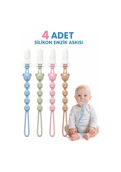 4 Adet Emzik Zinciri Silikon Oyuncak Tutmalı Askı