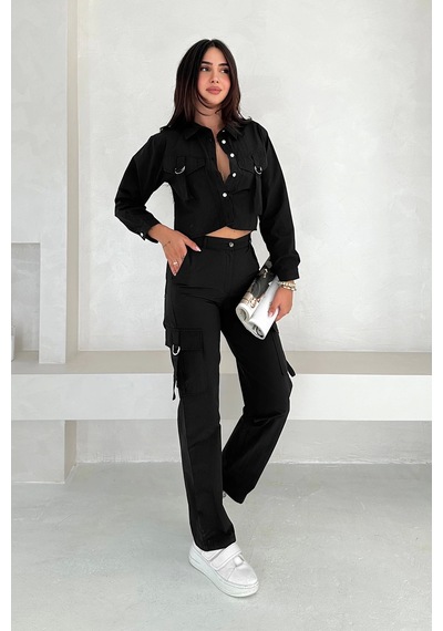 Asprin Fashion Kemerli Detay Gömlek Siyah Siyah