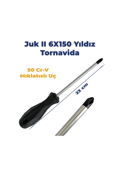 Yıldız Tornavida Ergonomik Kırmızı Plastik Sap 6x150 50 Cr-v Mıklatıslı Uç 23 Cm Uzunluğunda