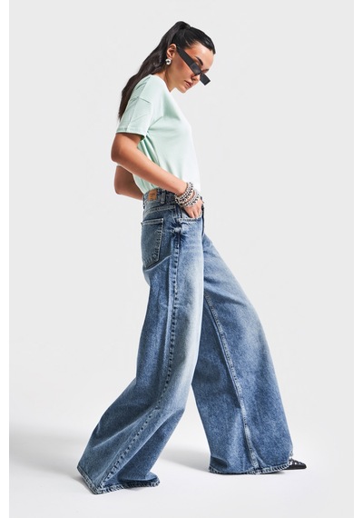Itsbasic Kadın Mavi Renk 4s5-65 Süper Palazzo Fit Elaphant Leg %100 Koton Denim Jean
