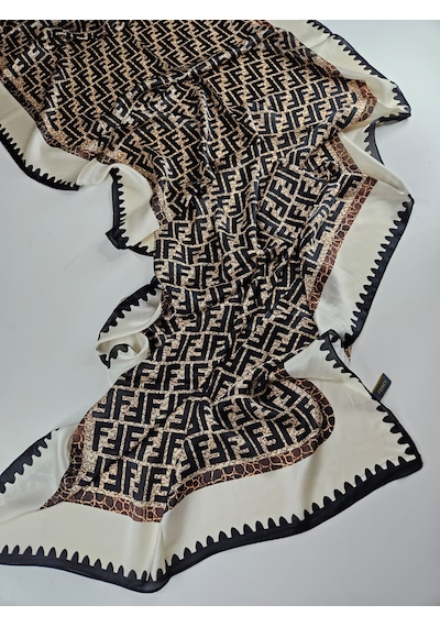 Miorel Scarfs Premium Yeni Sezon F Desen İpek Vual Şal Silk Scrafs Shawl Hijab Krem