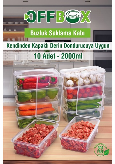 10 Adet Sızdırmaz Kapaklı Derin Dondurucuya Mikrodalgaya Uygun Saklama Kabı 2 Litre Plastik 50 X 70 Diğer