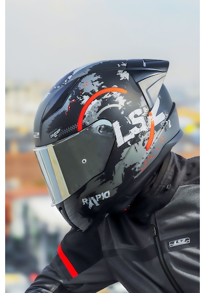 Spoıler Gri Cam + Ls2 Rapid 2 Circle Motosiklet Kaskı Mat Siyah - Kırmızı
