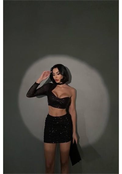 Dip Moda Kadın Siyah Mini İkili Payet Takım Dpnbdf096 Siyah