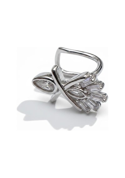 Earcuff Sıkıştırmalı Çelik Kıkırdak Küpe Baget Taşlı X Gümüş Renk