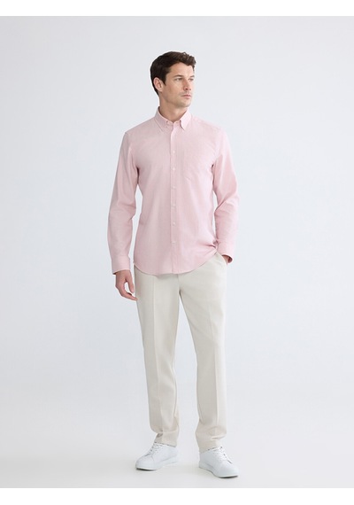 Lcwaıkıkı Classic Pembe Regular Fit Çizgili Keten Görünümlü Erkek Gömlek