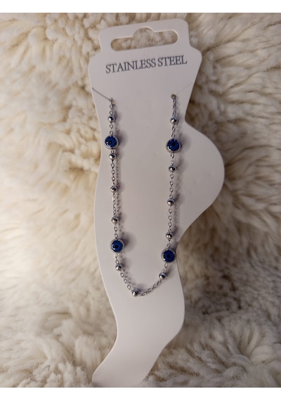Stainless Steel Kalpli Mavi Taşlı Çelik Halhal Gümüş