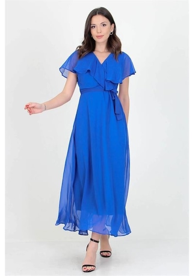 Dip Moda Kadın Melek Kol Uzun Şifon Elbise Dpnb0001 Saks Dip Moda Kadın Melek Kol Uzun Şifon Elbise Dpnb0001 Saks