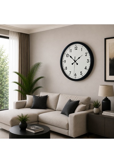 Siyah Klasik Büyük Boy 80 Cm Metal Duvar Saati