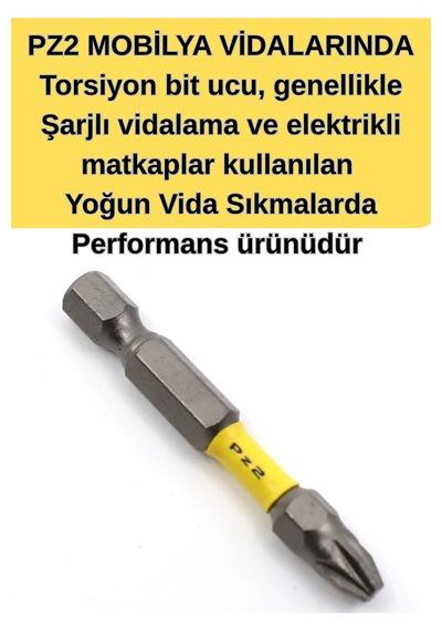 2 Adet - Pz2 - 50 Mm Torsiyon Bits Uç- Matkap Şarjlı Vidalama Bits Aparatı