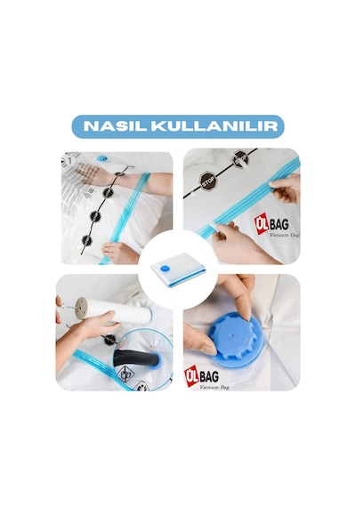 6'lı Vakumlu Hurç Seti - Elbise, Yorgan, Yastık, Battaniye - Vakumlu Poşet - Vakumlu Torba Şeffaf