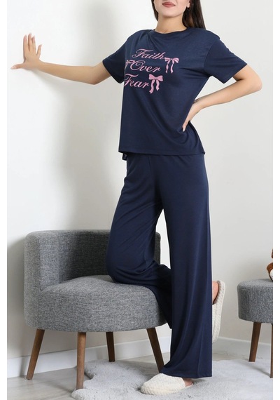 Modi Süprem Baskılı Pijama Takımı Koyulacipembe - 53526.1567. Açık Bej - Siyah