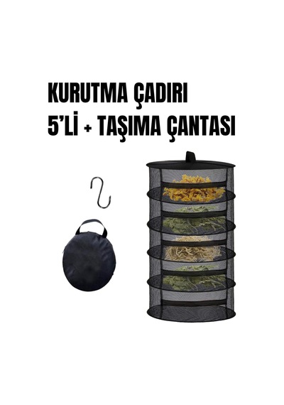 5 Katlı Fermuarlı Meyve Sebze Kurutma Filesi Katlanabilir Doğal Kurutma Sepeti Siyah