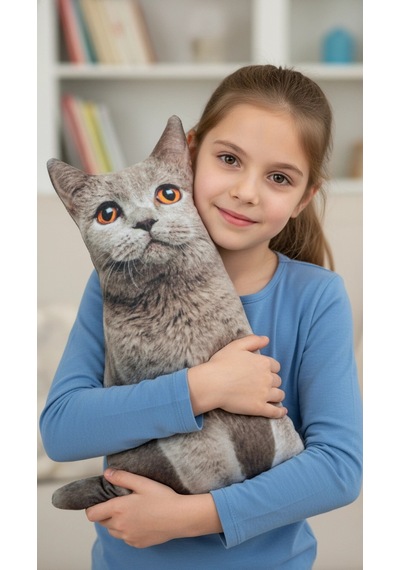 3d Dijital Baskılı Dekoratif Kedi Yastık Duman Renkli